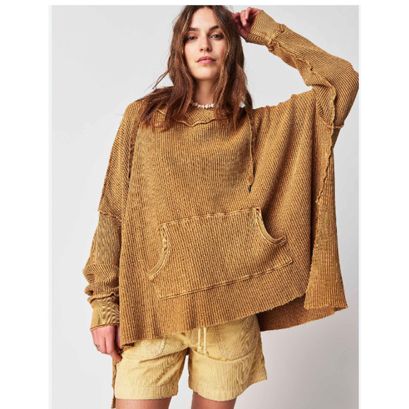 Free People Tops - Free People One Gannet Hoodie Waffle Knit Pullover Small NEW